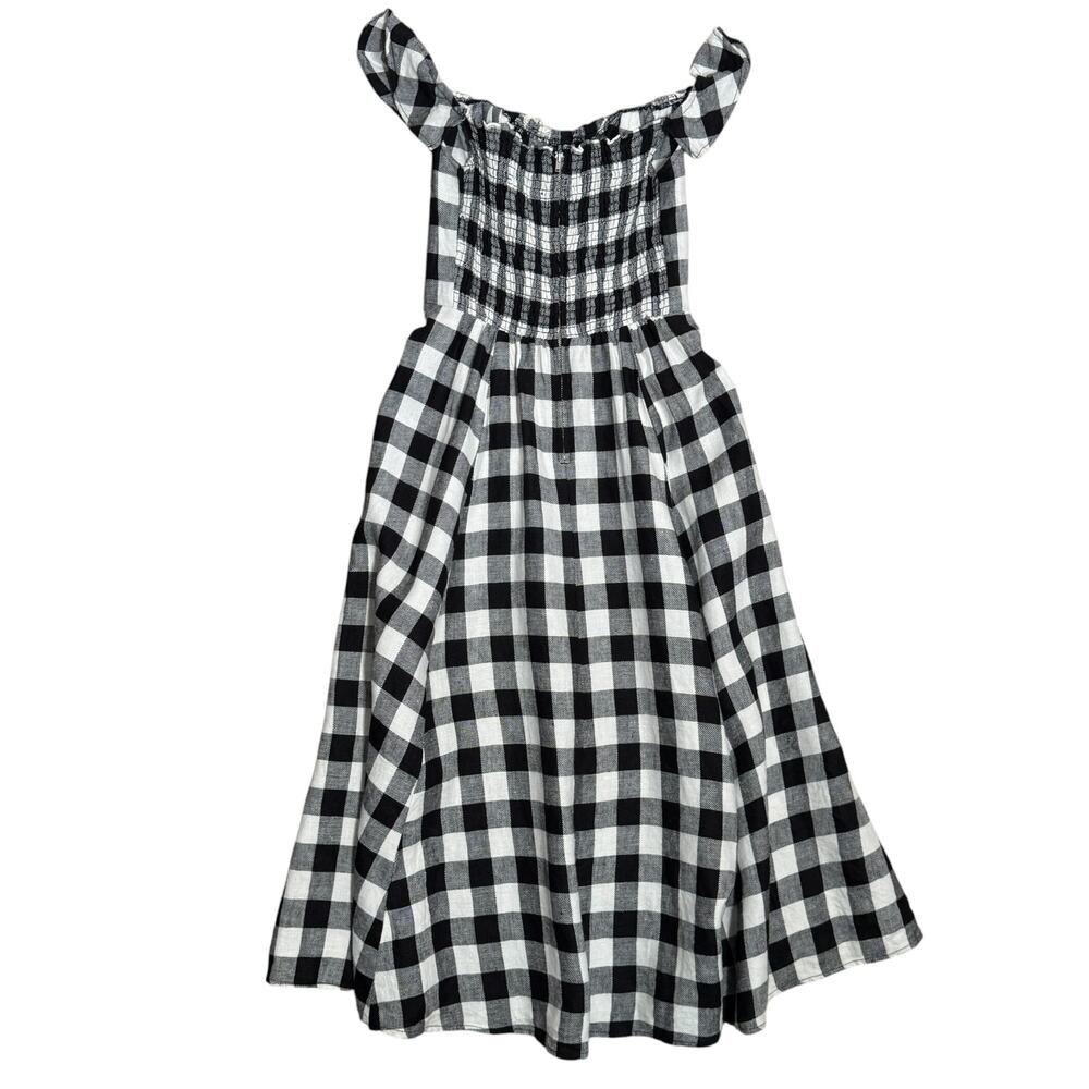 Reformation Hattie Linen Midi Dress Gingham Black White Size 6 Off the Shoulder - Picture 4 of 11